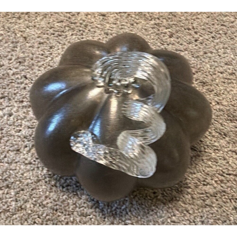 Hand Blown Art Glass Black Pumpkin Greige Clear Stem Smoke Fall Harvest 6-7”